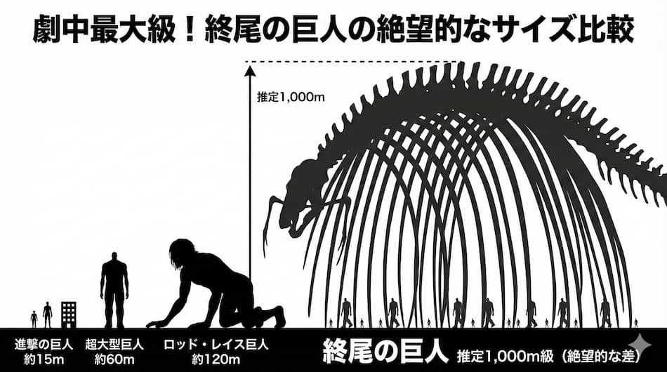 終尾の巨人サイズ比較の図解