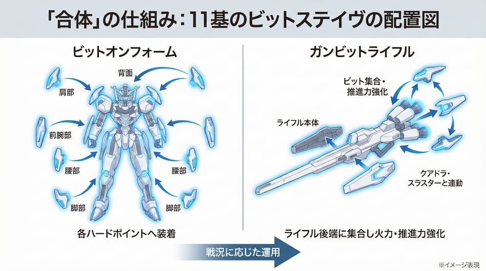 合体の仕組み：11基のビットステイヴの配置図