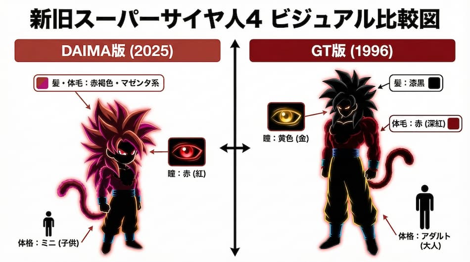新旧スーパーサイヤ人４ビジュアル比較図