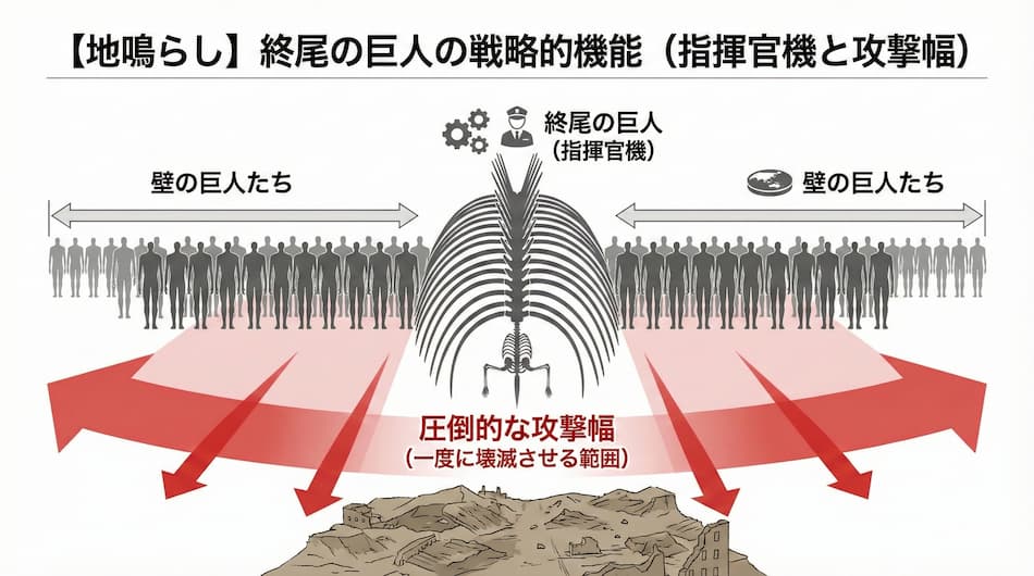 地鳴らし・終尾の巨人の戦略的機能の図解