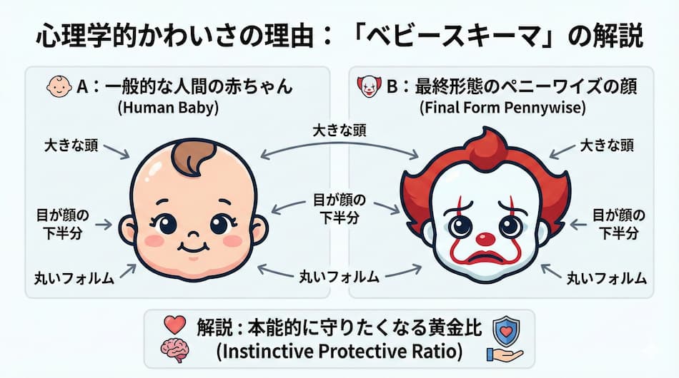 ペニーワイズの「ベビースキーマ」の比較イラスト