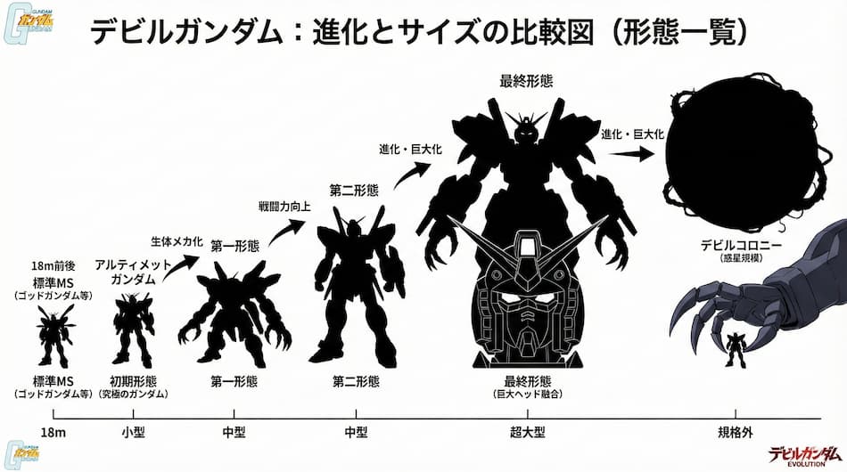 デビルガンダム:進化とサイズの比較表