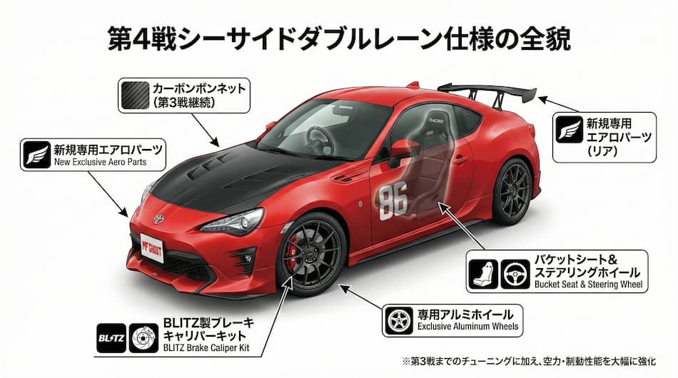 「MFゴースト86最終形態」Spec4の外観画像やエアロの特徴の図解