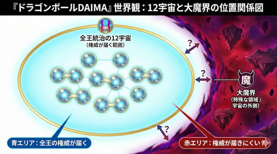 ドラゴンボールDAIMA世界観：12宇宙と大魔界の位置関係図