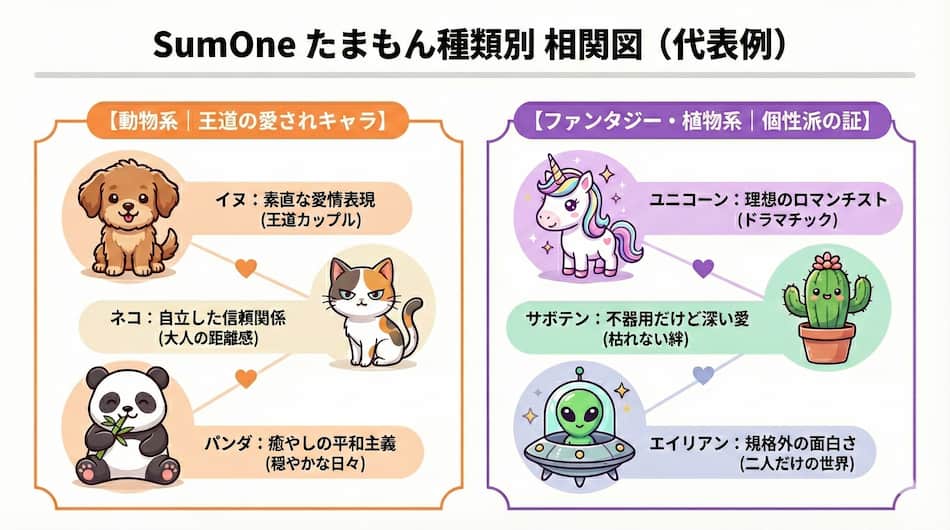 「サムワンたまもん」代表的な種類一覧と性格イメージを解説図解