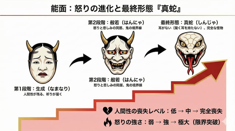 怒りの進化で変化する般若と真蛇の違いの解説図解