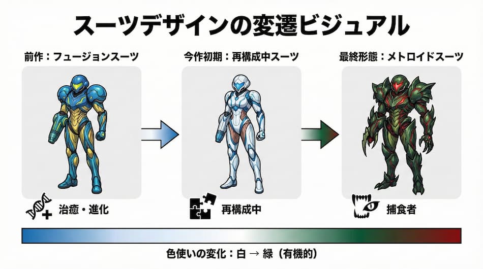 サムスのスーツデザインの変遷ビジュアルの図解