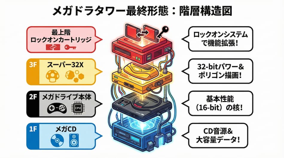 メガドラ タワー 最終形態の階層構造図