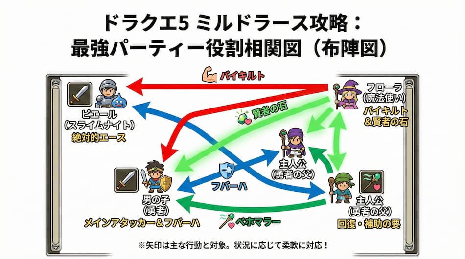 ルドラース攻略の最強パーティーの役割相関図