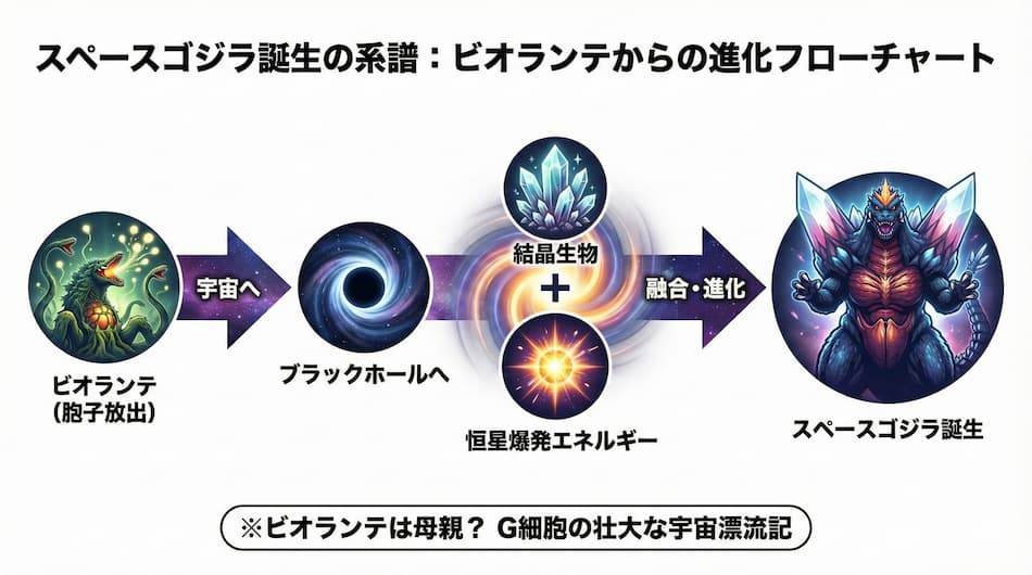 スペースゴジラ誕生と最終形態の関係の図解
