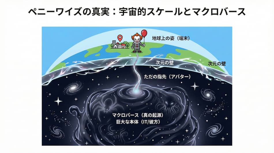 ペニーワイズの宇宙的スケールの可視化の図解